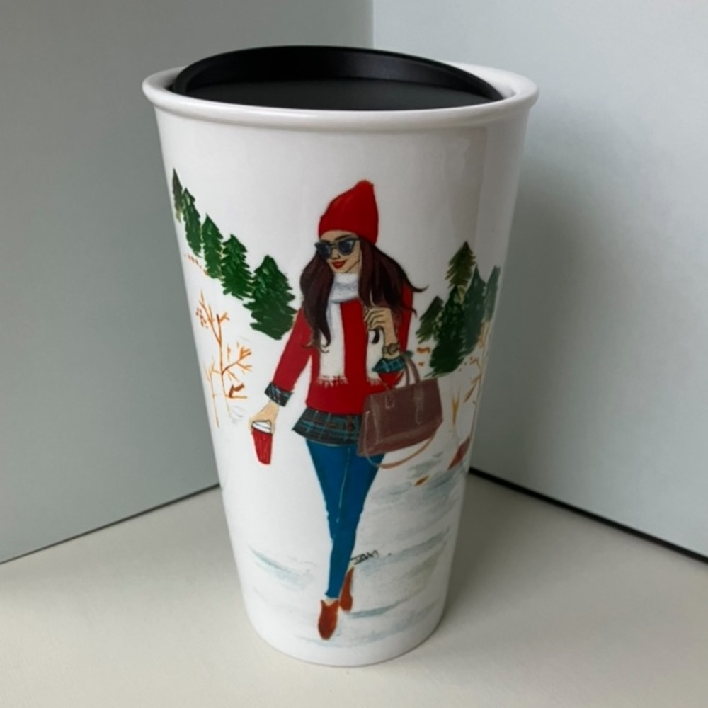 Rongrong Devoe Fashion Girl-winter 12 Oz. Ceramic Travel Mug w/ Lid